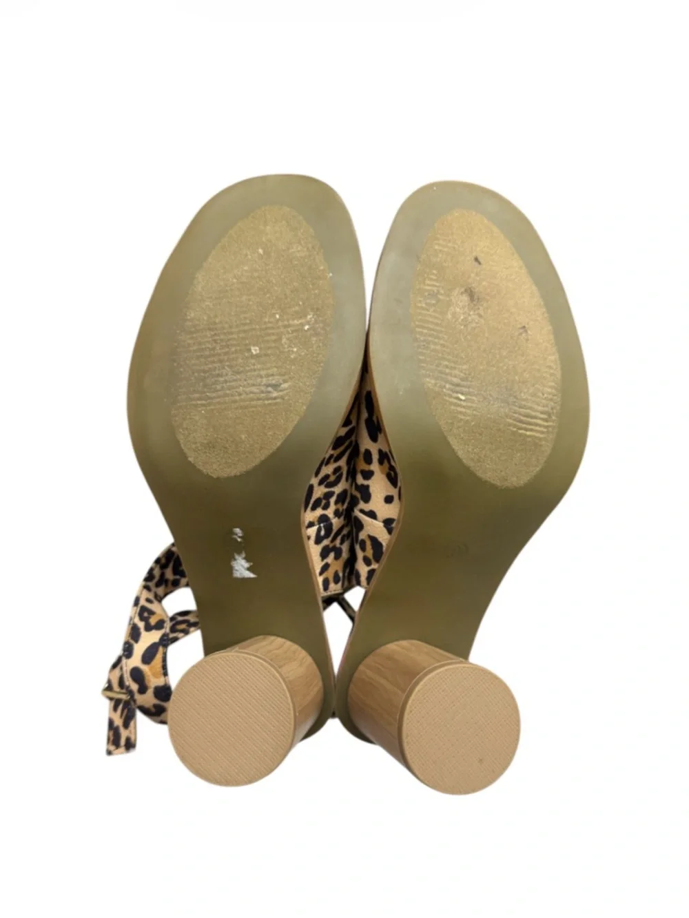 Leopard Peep Toe Block Heel Sandals Ankle Strap Size 9
